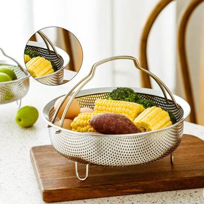 Food Steamer Basket Metal Fine Holes Design Solid Construction Stainless Steel
