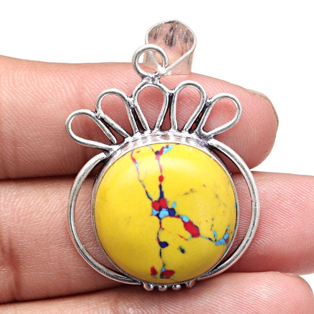 Pendant Mosaic Jasper Gemstone Handmade Gift For Her Silver Jewelry 1.75"
