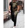 2D Printing Men'S Casual Fashion Sports Lion Print Round Neck Short Sleeve Long Pants Set