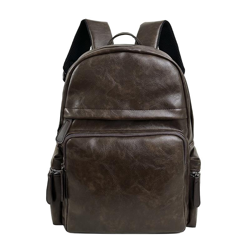School bag: New 1011 backpack, fashionable PU leather bag, computer large capacity, men's simple casual backpack
