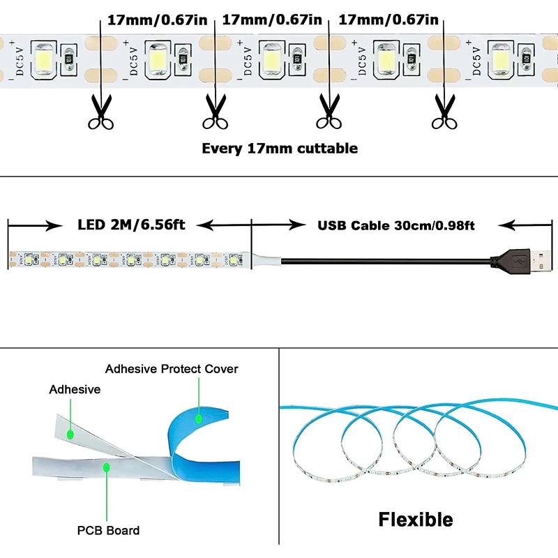 Warm White Led Strip Lights Usb White Led Tape Light 5V Flexible Led Lighting Strips Adhesive 2835 Led Lights Strip For Room
