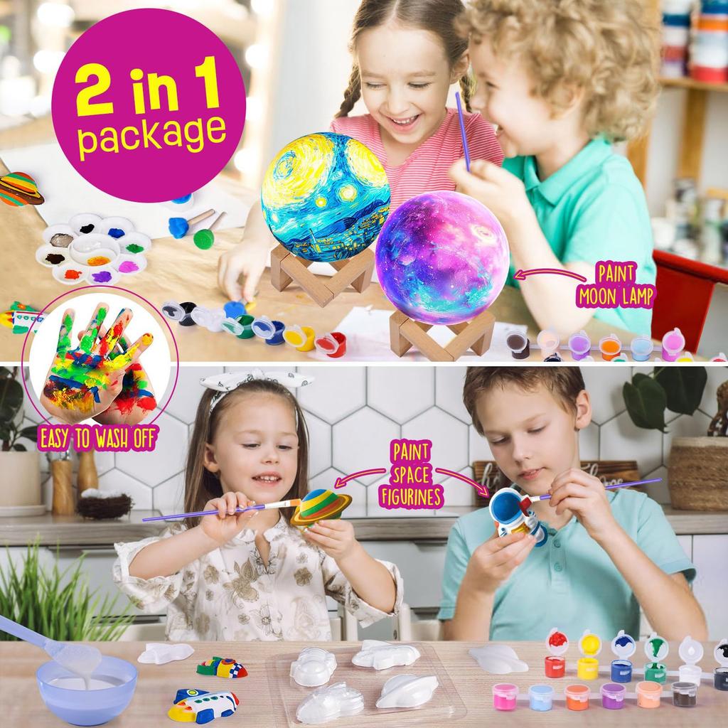 DIY Moon Lamp for Kids, 3D Night Light and Craft Kit, Ages 4-12