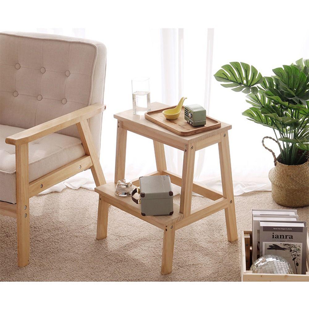 Non-Slip 2 Step Stool Wood Easy To Assemble Small Step Ladder Portable Bathroom Foot Stool Adults