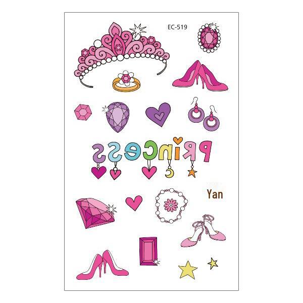 Waterproof Colorful Cute Princess Temporary Tattoo Stickers for Kids 120x75mm