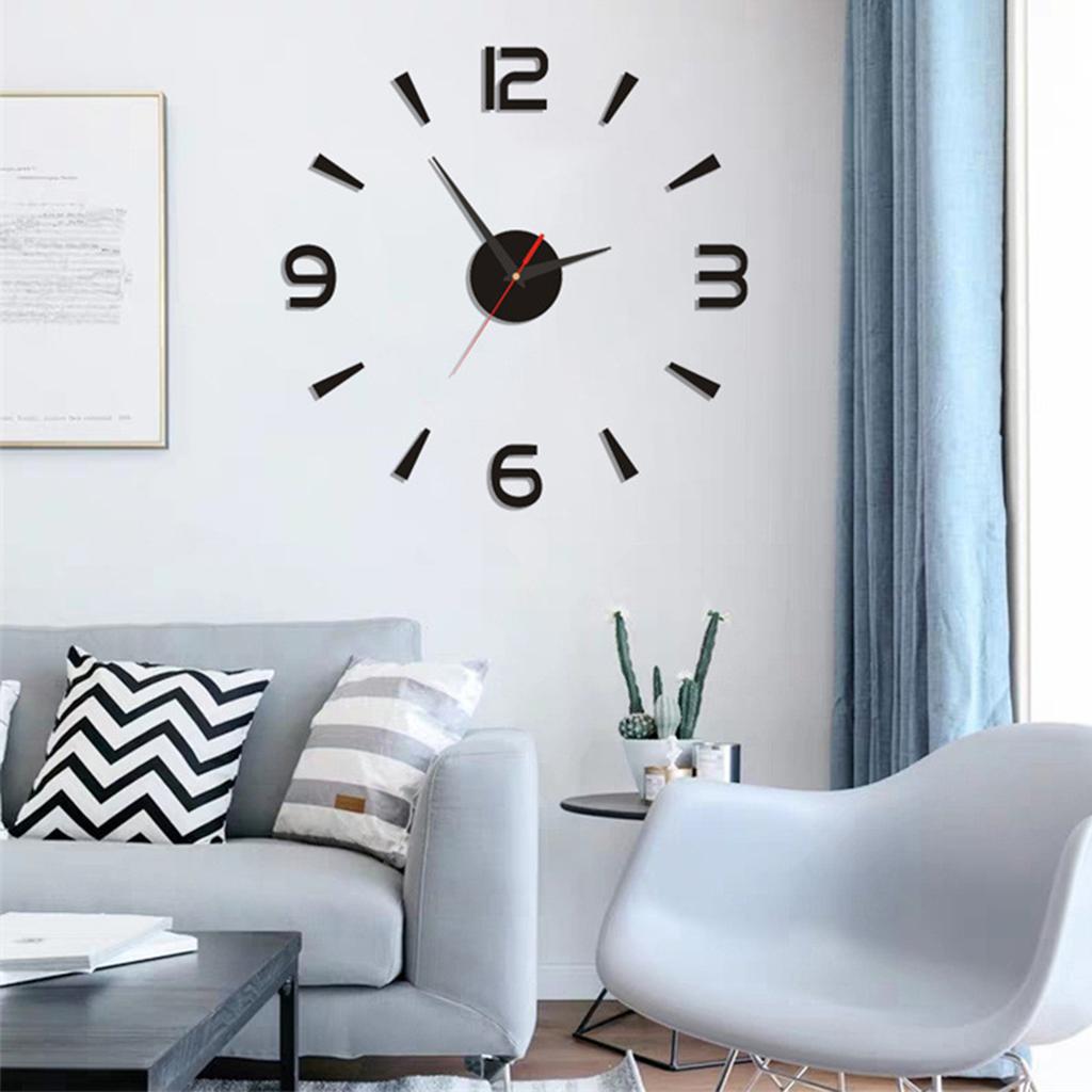 DIY Wall Clock 40cm Small Black Modern Simple European Style Silent Acrylic Frameless DIY 3D Wall Clock