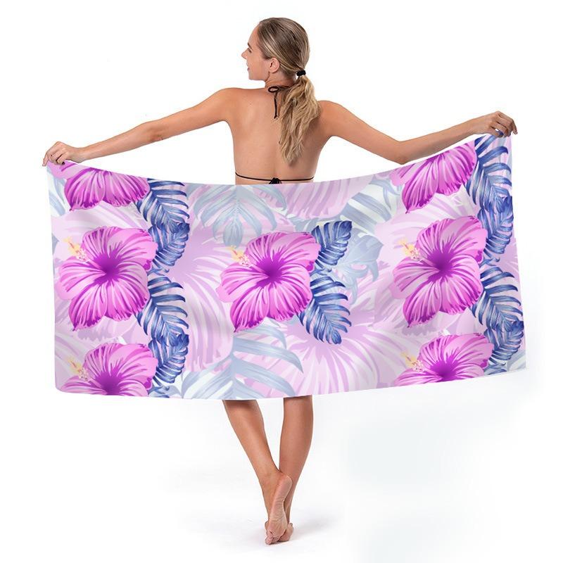 

Tropical Hibiscus Flower Printed Beach Towel Quick Dry Polyester Bath Towel Pink Floral Sand Free Pool Towel for Summer Vacation W30*H60(CM)