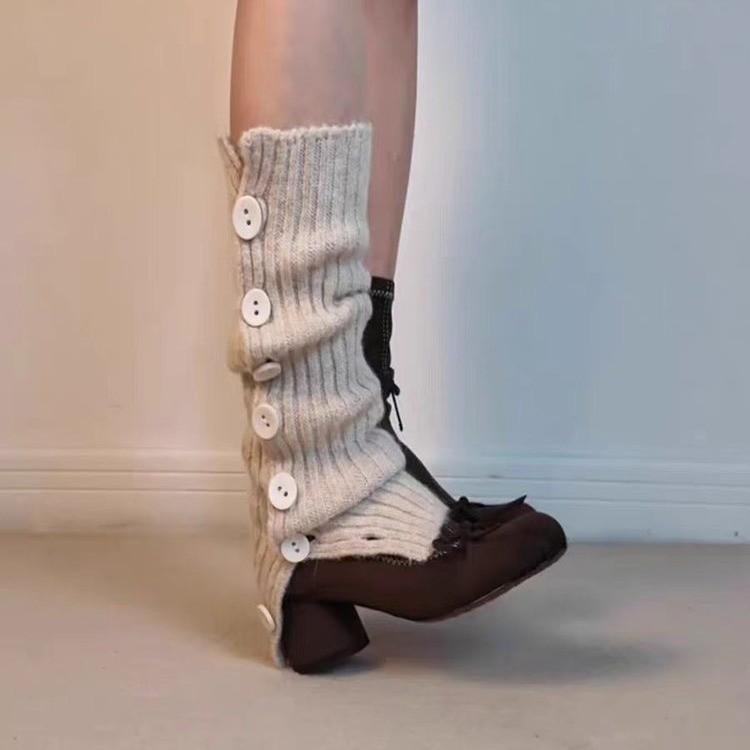 Sheepskin version~ Korean daughter bow thin boots women's comfortable round head sleeve thick heel Martin boots fashion boots