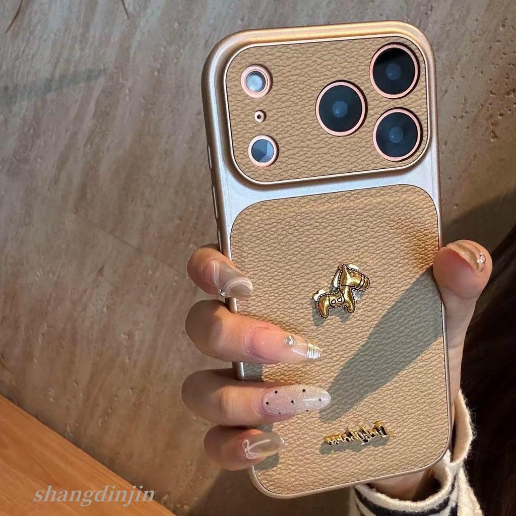 Coque pour iPhone 13/14/15/16/17 Pro Max Texture Cuir Rétro Motif Cheval