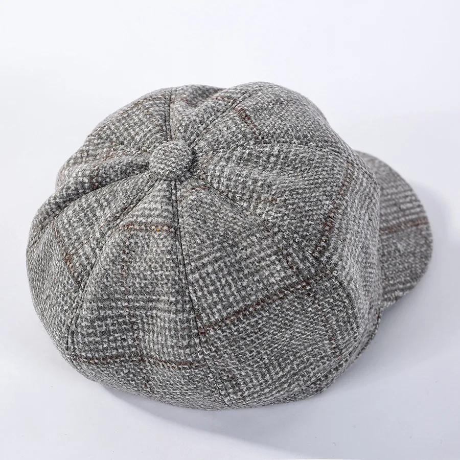 Women's Vintage Octagonal Beret, Newsboy Hat, Casual Imitation Woolen, Plaid, New Fashion, 2024