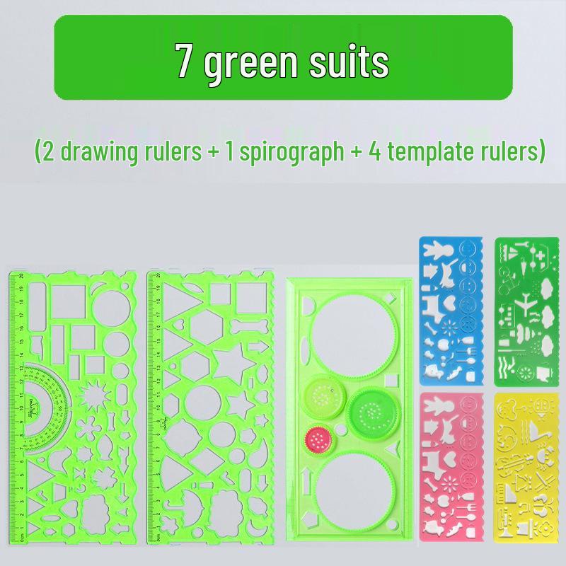Elementary Students' Multifunctional Ruler Set: Includes Straight, Template, Circle, Hollow, and Variable Kaleidoscope Rulers