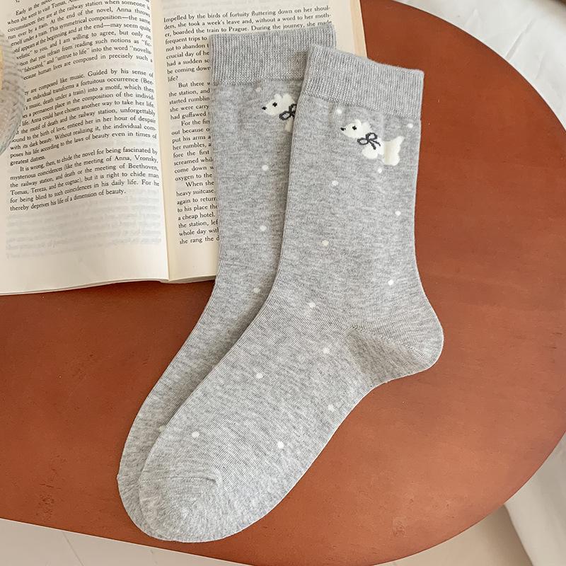 Socks Pure Cotton Stacking Socks Cute Cartoon Season Puppy Pastoral Cotton Medium Tube Socks