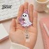 Clear Acrylic Retractable Badge Reel Halloween Ghost Reel Glitter Holder Clip Cute Pink Starlight ID Name for Women Nurse Teacher Medical