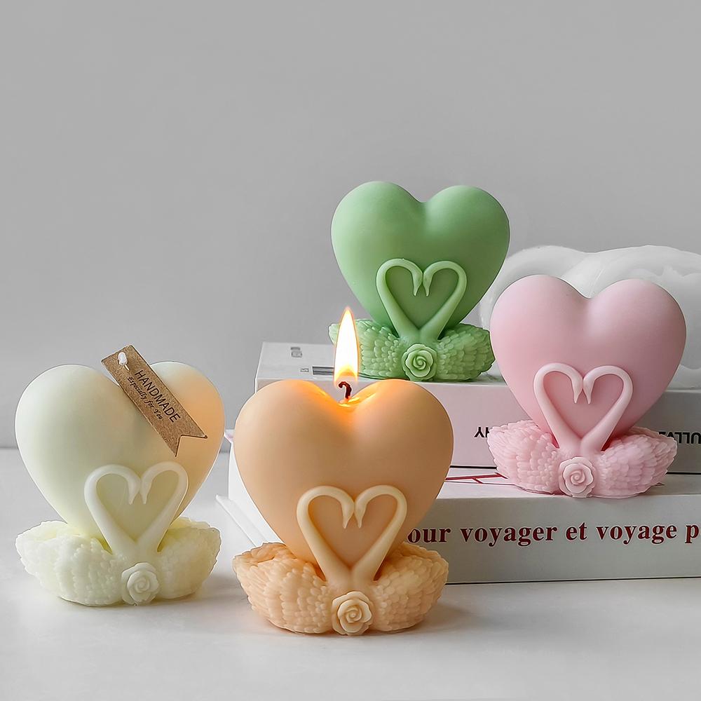 Stampo Candela Cigno Cuore Fai da Te Artigianale Stampo in Silicone Sapone a Forma di Cuore Artigianato in Gesso Stampo in Resina Creazione Regalo San Valentino