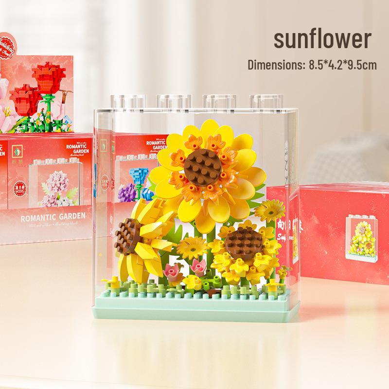 2025 New Celebrity Champagne Rose Potted Plant Model: Educational Building Blocks Toy Gift