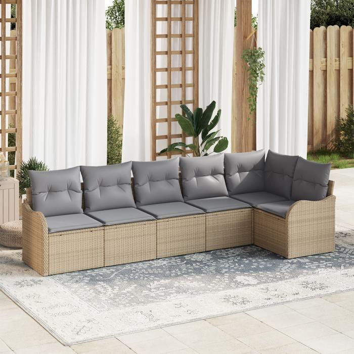 Ensemble de 6 Canapés de Jardin avec Coussins Beige Poly Rattan 3345720