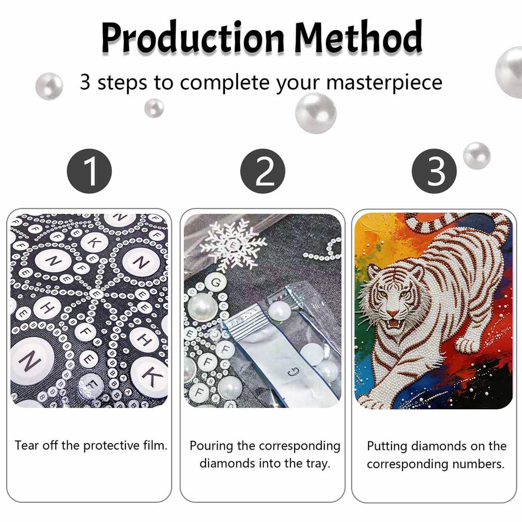 Majestic Tiger Pearl Kit 5D DIY Round Rhinestone Art for Adults Relaxing Handmade Wall Decor Holiday Gift Frameless