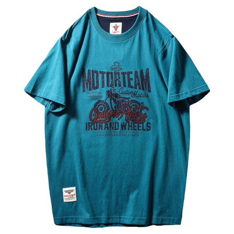 American Retro Heavyweight Pure Cotton Trendy Brand Motorcycle Print T-Shirt Men's Short-Sleeve Summer Foreign Trade Men's Vintage T-Shirt