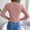 Fall Winter Women Slim Fit Long Sleeve Knitted Sweater Solid Color Cutout Twist All Match Tops
