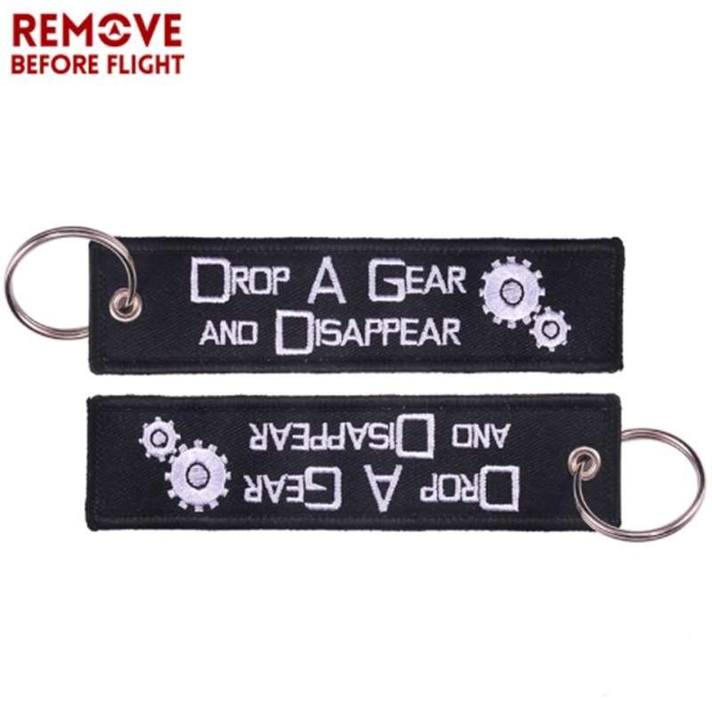 Ta bort före flygning Släpp A Gear Motorcykel Nyckelring Nyckelringar Broderi Bilnyckelring