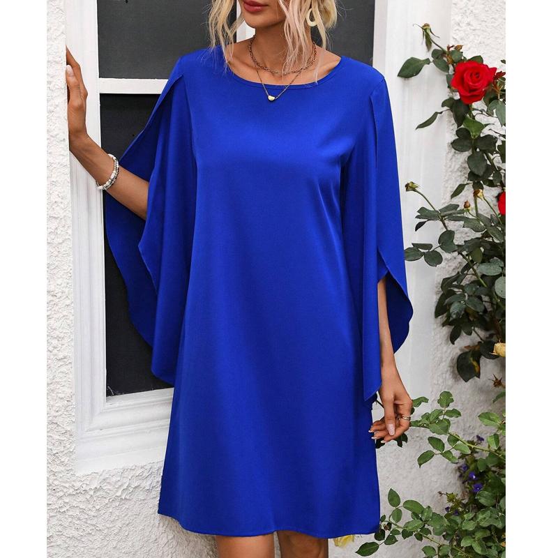 Dámské šaty 2025 Léto Kápové rukávy O-výstřih Šifonové Neformální Dámské šaty J893