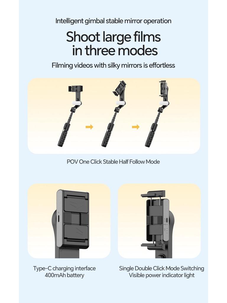 A6 Phone Stabilizer: Single-Axis Gimbal with Fill Light & Bluetooth Selfie Stick for Travel Vlogging