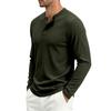Men's Long Sleeve Loose Fit Ribbed Breathable Henley Shirt Button Placket Casual Pullover Top