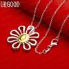 925 Sterling Silver Two-Tone Openwork Daisy Pendant Necklace - Stylish Evening Jewelry