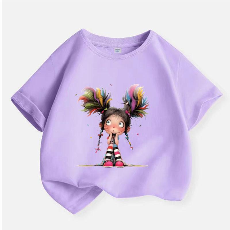 

Thinking Girl T-shirt for Girls Cotton Kids TShirt Cartoon Children Casual Clothes Teen Baby Girl Casual Tops 2-14 Year 9-10T(150cm)