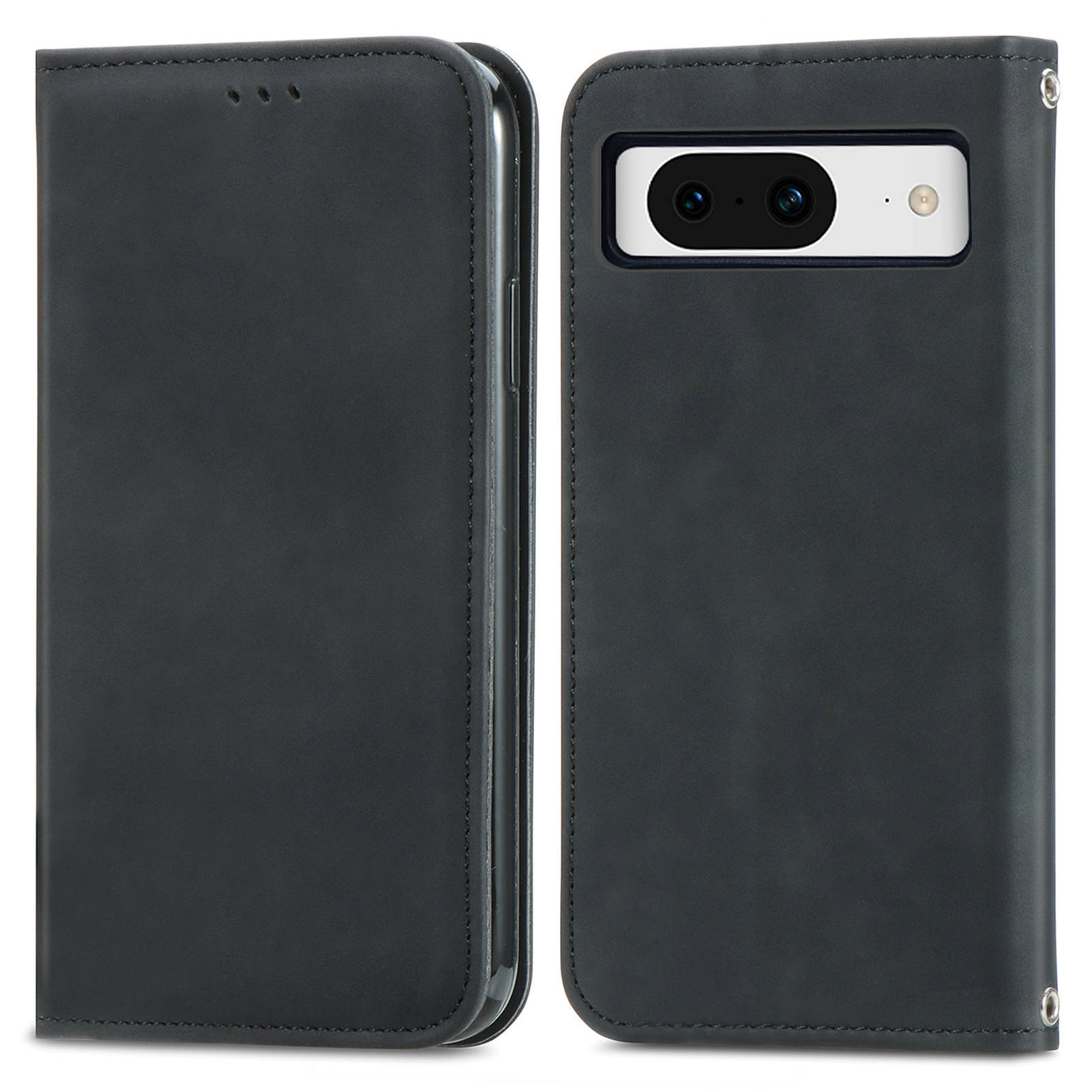 

For Google Pixel 8a Book Style Flip Case PU Leather Skin-touch Phone Cover Black