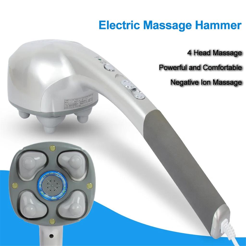 Multifunction Anion Electric 4 Heads Stick Handheld Massager Cervical Neck Shoulder Waist Leg Arm Muscle Relax Massage Hammer