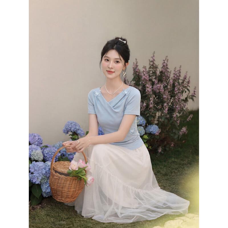 Women's Korean Style V-Neck Butterfly Short Sleeve T-Shirt