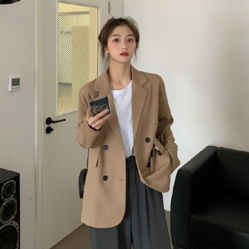Summer New Product Thin Drape Loose Suit Jacket Women, Lapel Commuter Small Suit Mid-length Khaki