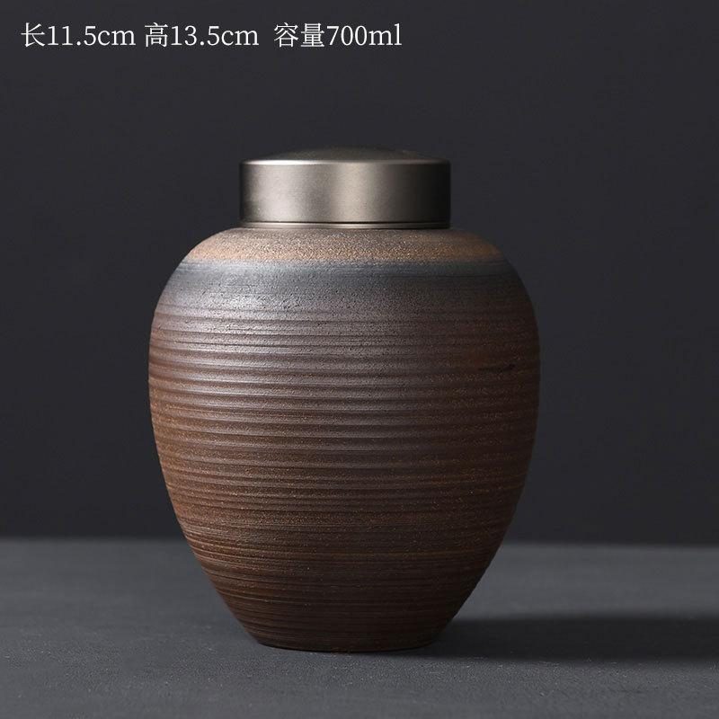 Large Coarse Pottery Tea Can Moisture-proof Retro Awakening Tea Can Ceramic Tea Sealed Storage Can
