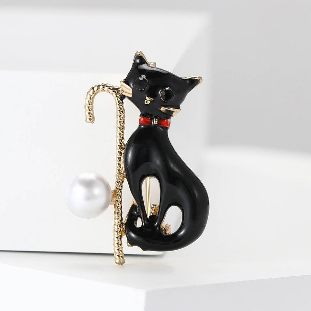 Fashion Enamel Kitten Brooches for Women Rhinestone Animal Pin Cat Lapel Pins Event Party Gifts Decoration Clothes Accessories