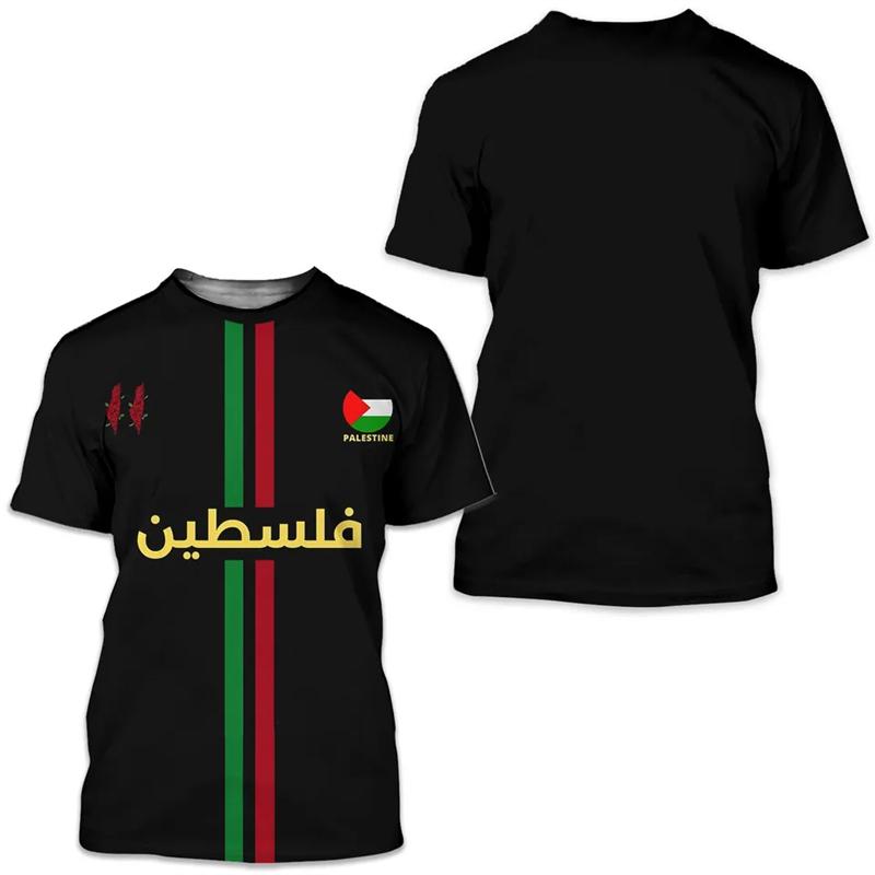 Fashion Palestine Flag National Emblem Pattern 3D Printed T-shirts Summer Trend  Short Sleeve Sports Football T-shirts Loose Breathable Tops
