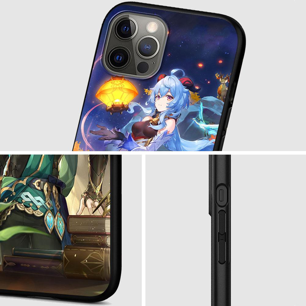 Puzdro pre Apple Iphone 11 13 12 Mini 14 Pro Max Xr 7 8 +Se 2020 Xs 6 6s Plus 5 5s Čierny silikónový kryt na telefón Genshin Impact