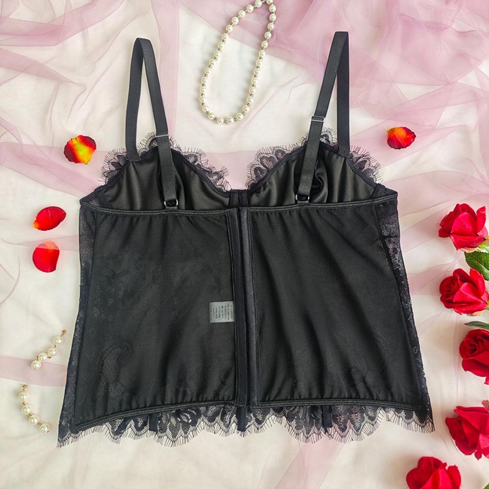 1XL-4XL Big Size Lace Corset Hollow Suspender Vest Elegant Simple Lace Crop Tops Spring Summer