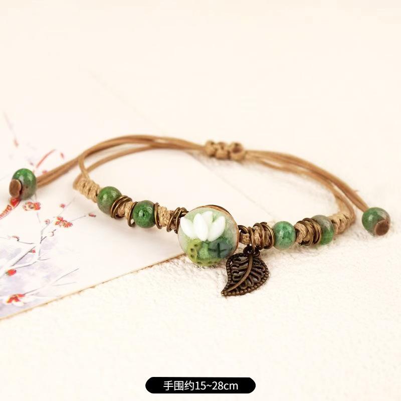Retro Stone Flower Bracelet Female Jingdezhen Handmade Jewelry Woven Ceramic Pinched Flower Bracelet