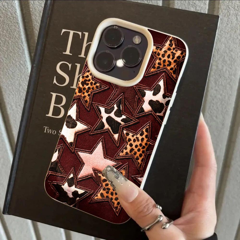 HOT Luxury Ins Colored Star Leopard Lichee Leather Phone Case For iPhone 17 16 15 14 13 12 11 Air Pro Max Plus X XR XSMax
