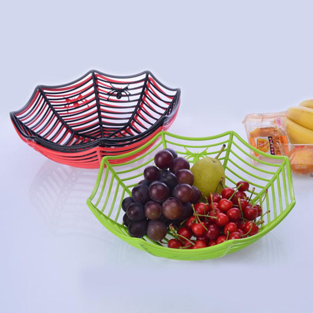 Spider Web Fruits Candy Basket Plastic Spiderweb Bowl Halloween Party Decor