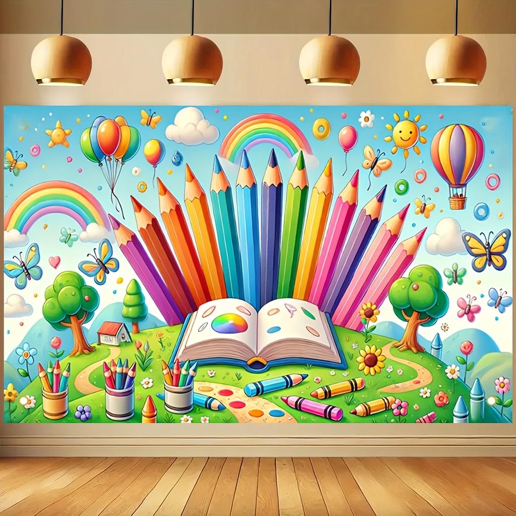 Welcome Back To School Background Banner, First Day of School Decoration Props, Classroom Supplies, Wall Decoration, 2D