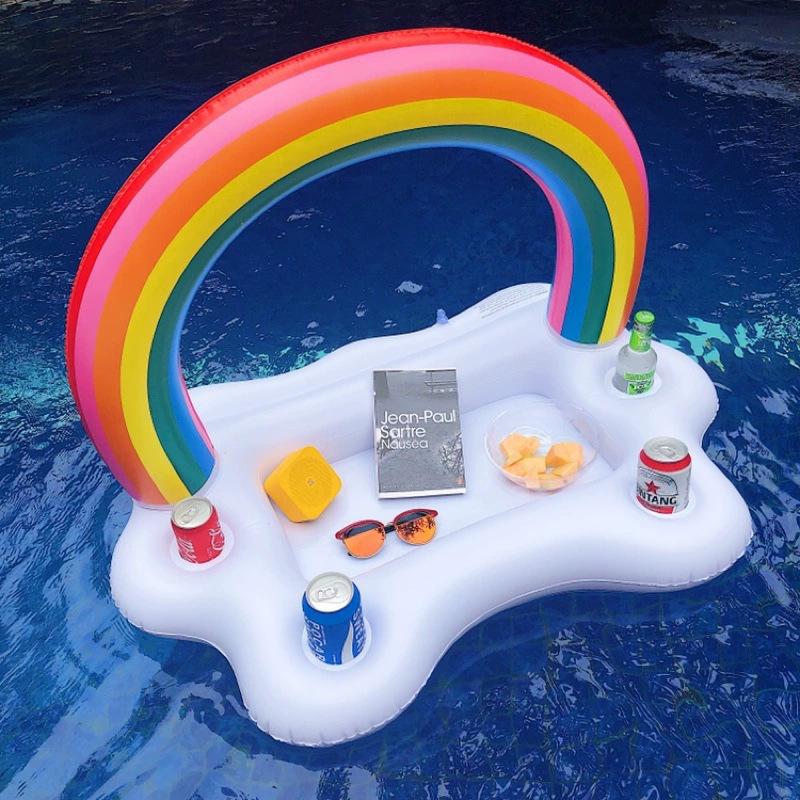 Inflatable Rainbow Cloud Drink Holder Float for Pool Parties