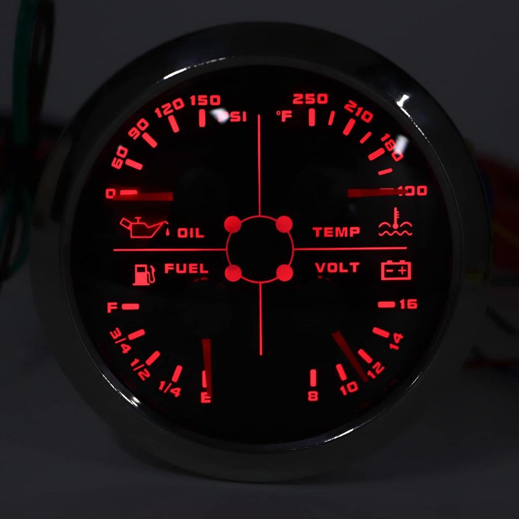 Fuel Gauge, Rpm Gauge, Stainless Steel 85mm 4 in1 Universal Guage Fuel Level Oil Pressure Water Temp Meter Tachometer Gauge Fuel Pressure Gauge for