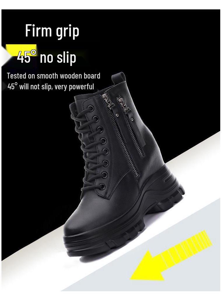 2025 Autumn Women's Genuine Leather Hidden Heel Martin Ankle Boots - Versatile Style with Thick Sole for Petite Sizes.