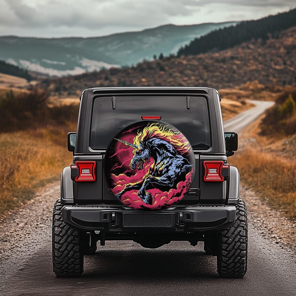 Fierce Unicorn Tire Cover Durable Polyester Spare Wheel Protector For SUV MPV Patriotic Fantasy Style