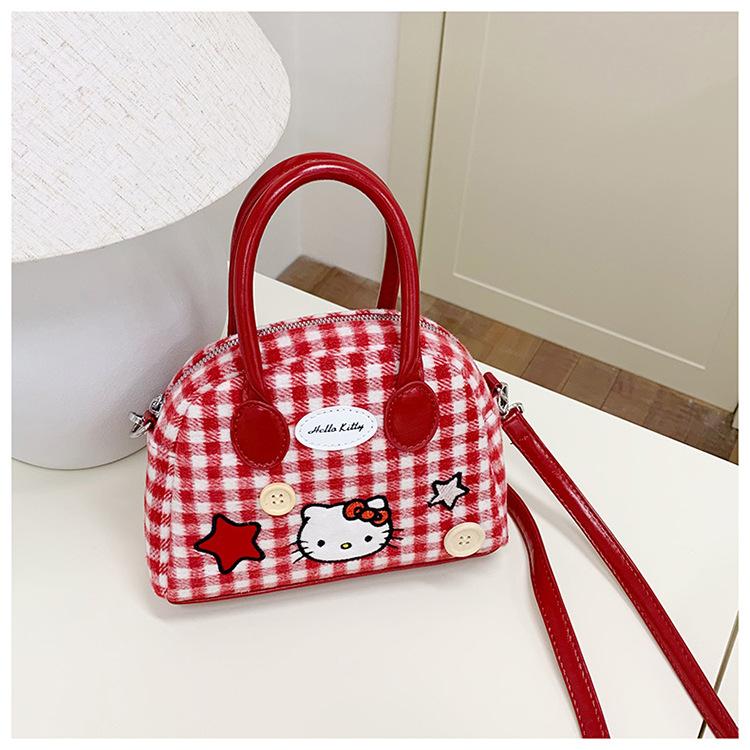 

High-value new fashionable red plaid button handbag female cute exquisite cat crossbody shoulder bag Pendant not included красный