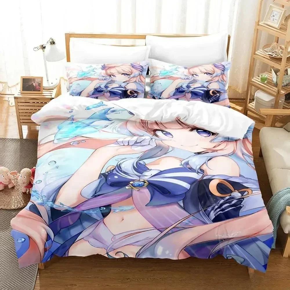 Genshin Impact Sangonomiya Kokomi Bedding Set Cartoon Anime Three-Piece Set Adult Kid Bedroom Duvet Cover Sets 3D Kawaii Girls