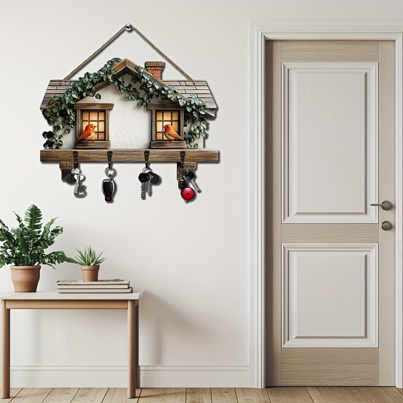 1 PCS 2D Wooden Hanging Decoration Cozy Birdsong Floral Cottage Wooden Sign Simple Key Hangers Wall Art Wall Decor Porch Gifts