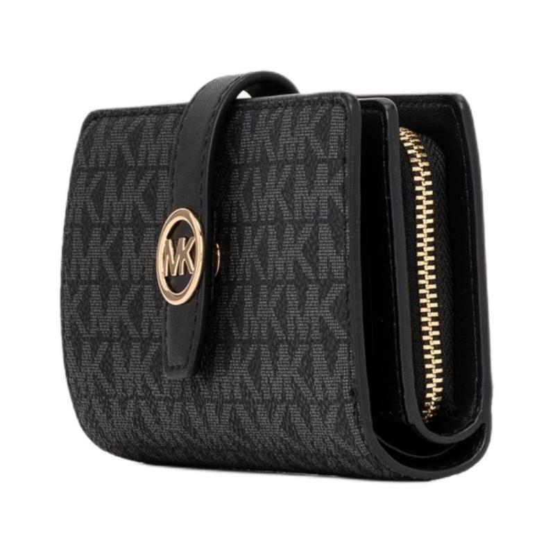 Michael Kors Greenwich Logo Coated Canvas Wallet Medium Women's Black