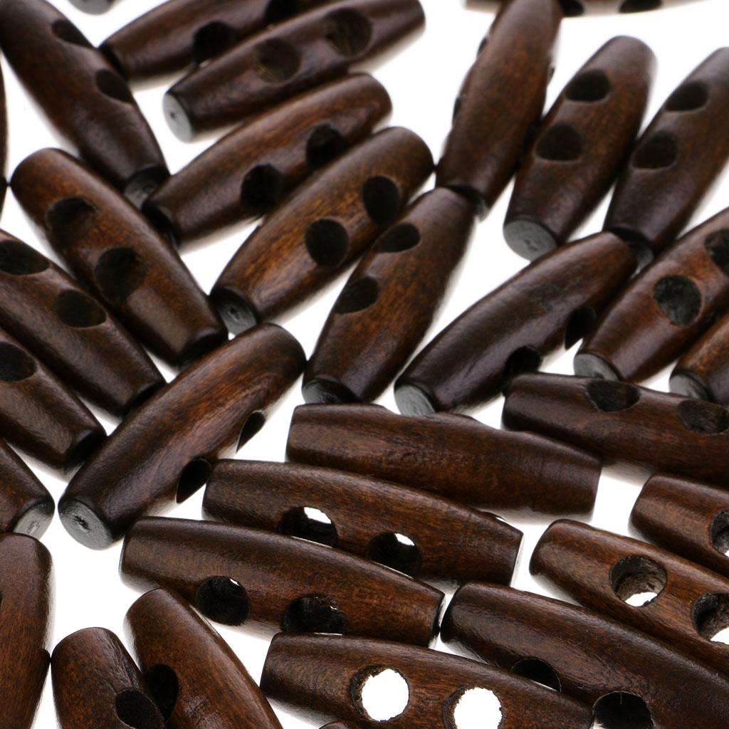 50 Stücke Holz Nähen Horn Knebelknöpfe Stoff Zubehör 2 Löcher Schwarz